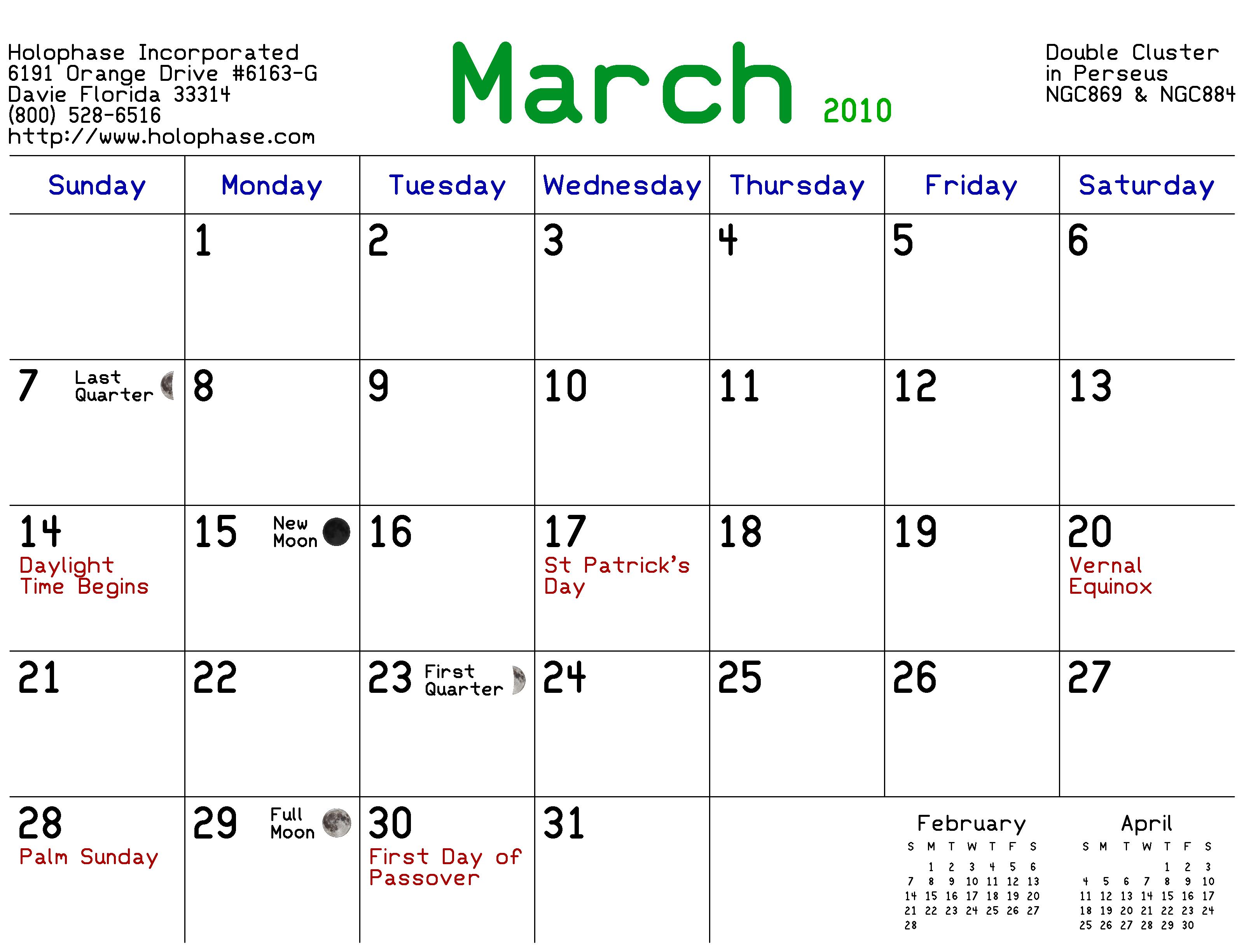 March 2010 Calendar March 2010 Calendar